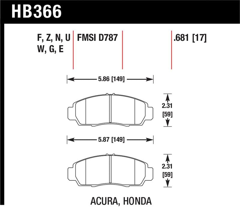 Hawk 2001-2003 Acura CL Type-S HPS 5.0 Front Brake Pads