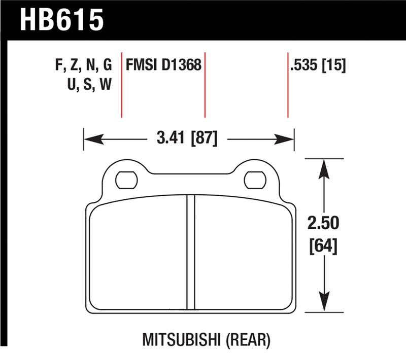Hawk 2008-2014 Mitsubishi Lancer Evo (1-piece front rotor) High Perf. Street 5.0 Rear Brake Pads