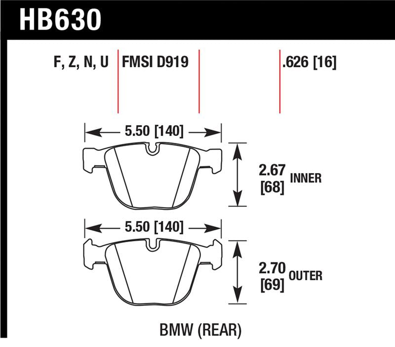 Hawk 04-10 BMW 535i/545i/550i / 04-10 645Ci/650i /02-09 745i/745Li/750 HP+ Street Brake Pads