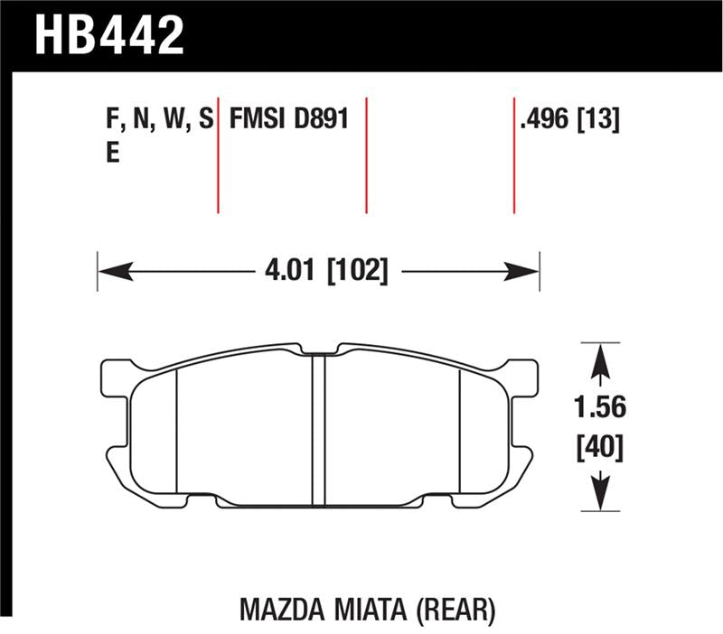 Hawk 01-02 Miata w/ Sport Suspension HP+  Street Rear Brake Pads (D891)