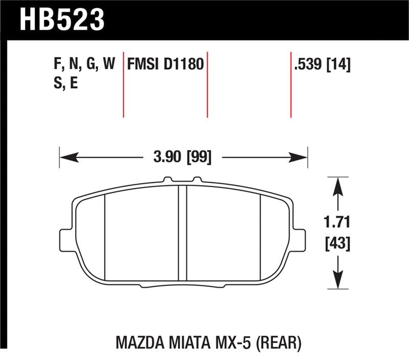 Hawk 06-10 Mazda Miata Mx-5 Base Blue 9012 Race Rear Brake Pads