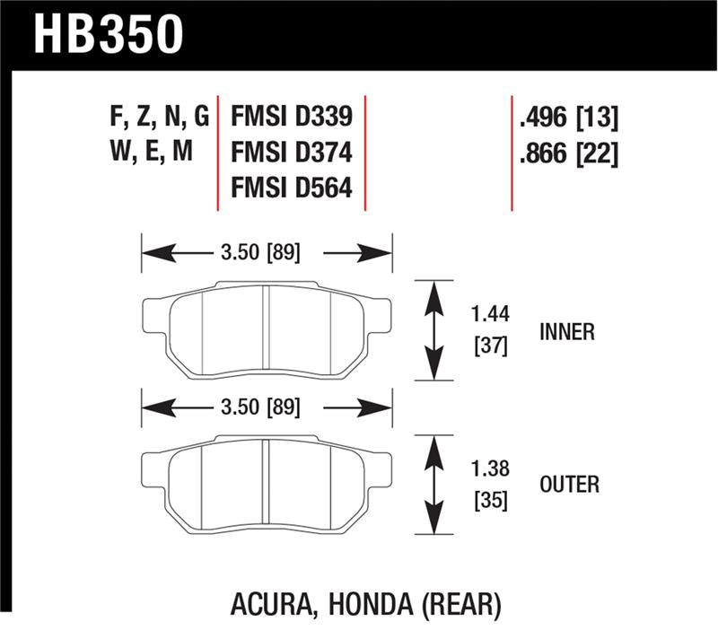 Hawk 90-01 Acura Integra (excl Type R) / 98-00 Civic Coupe Si Blue 9012 Race Rear Brake Pads
