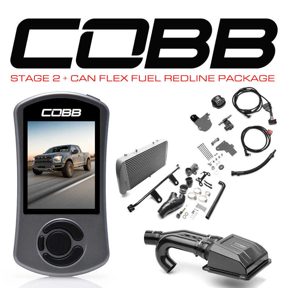 Cobb 17-20 Ford F-150 Ecoboost Raptor Stage 2+ CAN Flex Fuel Redline CF Power Package - Silver