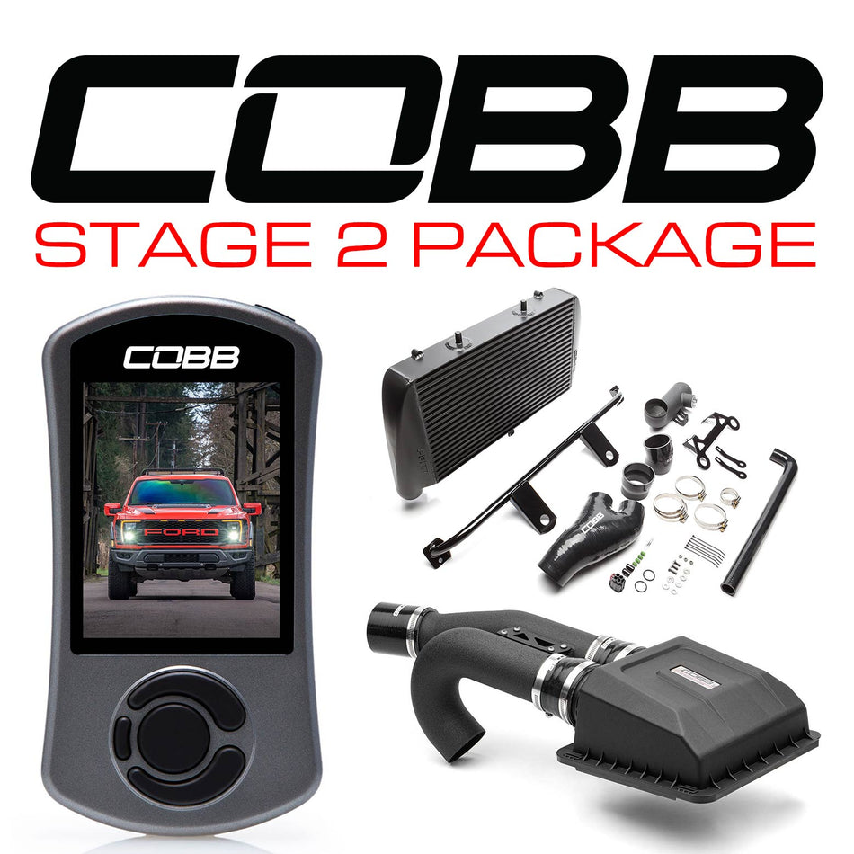 Cobb 21-22 Ford F-150 Raptor Stage 2 Power Package w/FMIC (w/ HCT Intake) - Blk