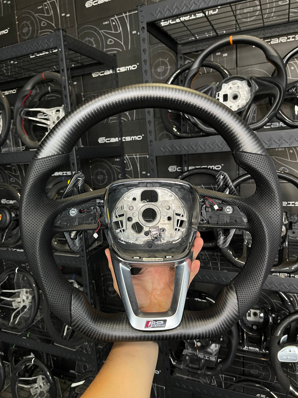 [Media/Test] Audi (B9.5 Q Wheel) - Sport - Matte Carbon - Perforated Leather - Black Stitching - No Stripe