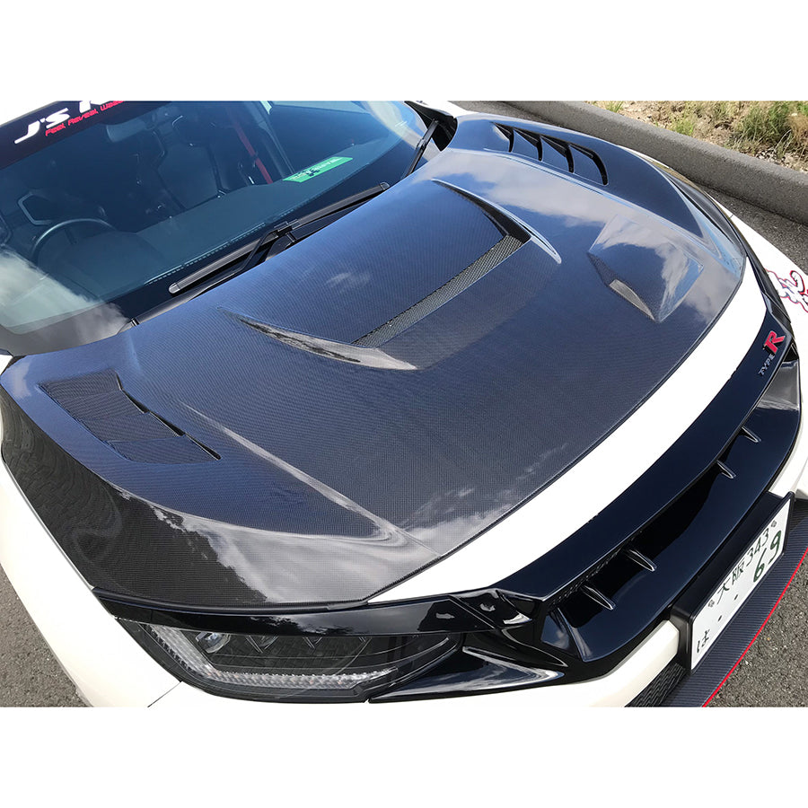 J's Racing Type V Aero Hood (Carbon / FRP) - Honda Civic Type R FK8 17-21