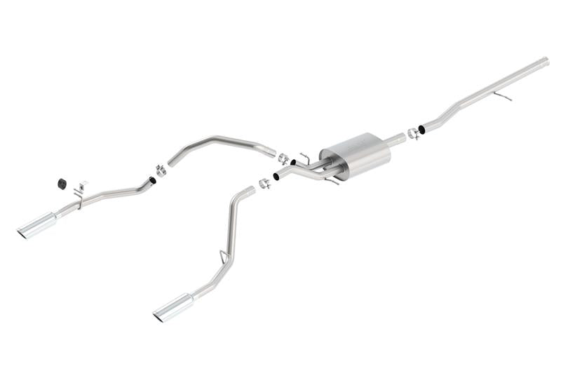 Borla 14 Silv/Sierra 1500 C/B S-Type Exhaust/2.75in Into Dual 2.25in Out 4in Tip Split Rear Exit