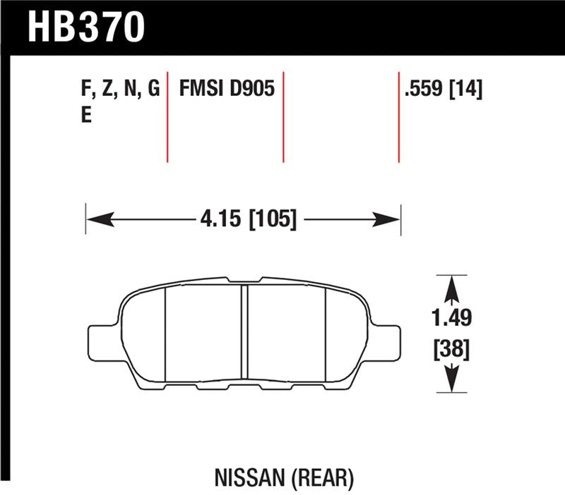 Hawk 03-07 350z / G35 / G35X w/o Brembo HP+ Street Rear Brake Pads