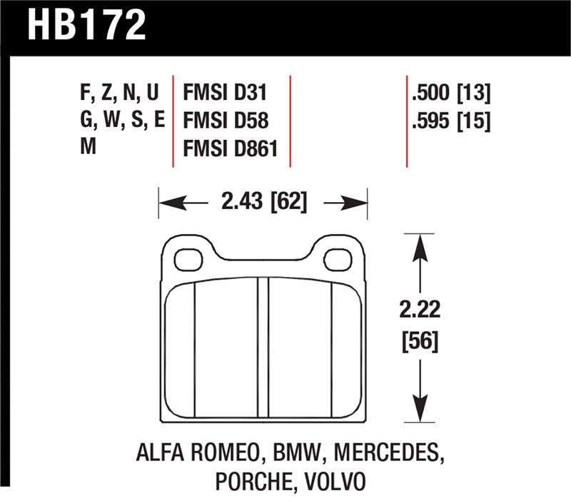 Hawk Alfa Romeo / Audi / Opel / Porsche / Saab / VW Blue 9012 Front Race Brake Pads