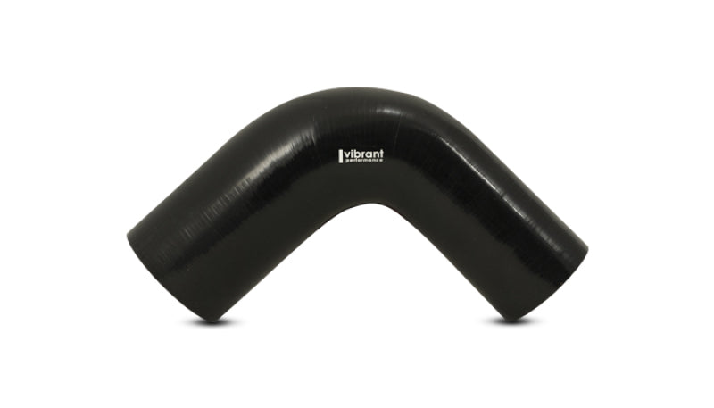 Vibrant 2in ID x 3in ID x 4in Long Gloss Black Silicone 90 Degree Transition Elbow