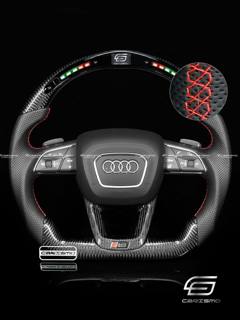 Carismo Steering Wheel For Audi (B9.5 Wheel) - Classic RPM LED - Gloss Carbon - Perforated Leather