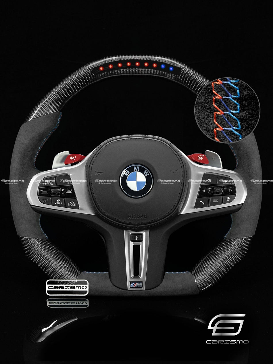Carismo Steering Wheel For BMW G-Series (M Performance Wheels) - Sequential RPM LED - Gloss Carbon - Alcantara