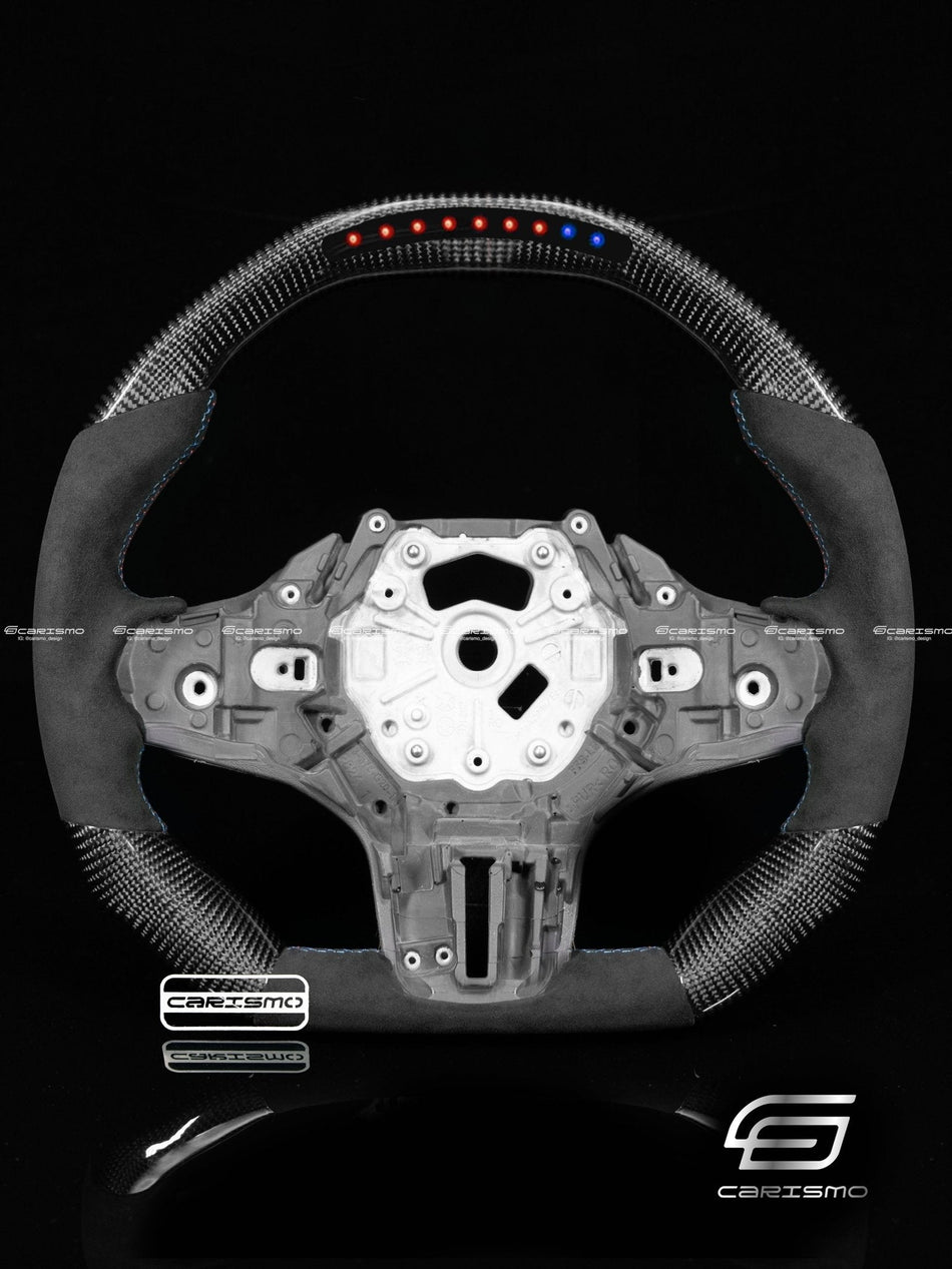 Carismo Steering Wheel For BMW G-Series (M Performance Wheels) - Sequential RPM LED - Gloss Carbon - Alcantara