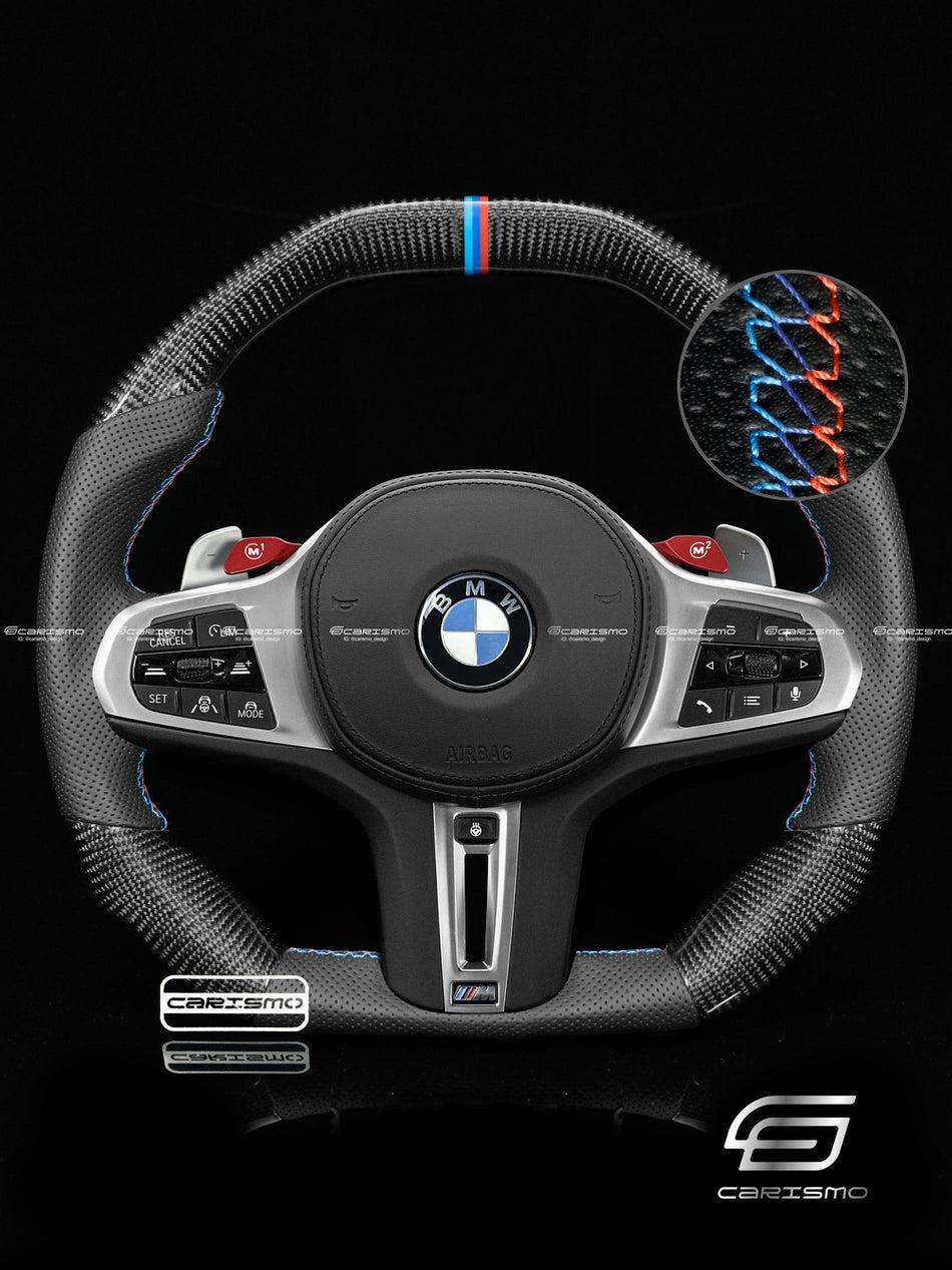 Carismo Steering Wheel For BMW G-Series (M Performance Wheel) - Signature - Gloss Carbon - Perforated Leather