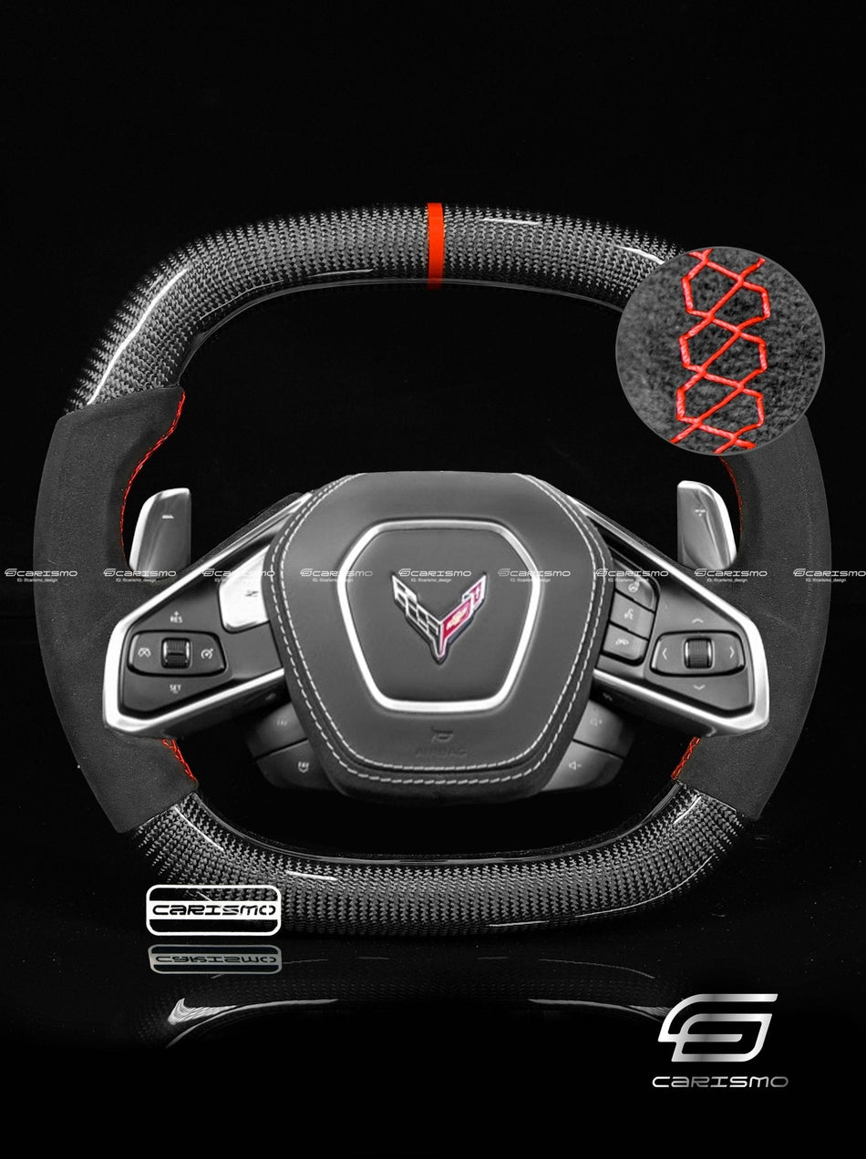 Carismo Steering Wheel For Chevrolet Corvette (C8) - Signature - Gloss Carbon - Alcantara