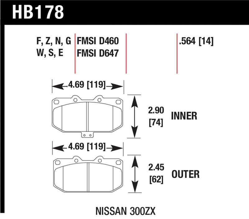 Hawk 2/1989-1996 Nissan 300ZX Base (Excl. Turbo) HPS 5.0 Front Brake Pads