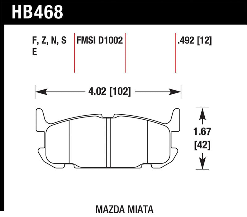 Hawk 03-05 Miata w/ Sport Suspension Blue 9012 Race Rear Brake Pads D1002
