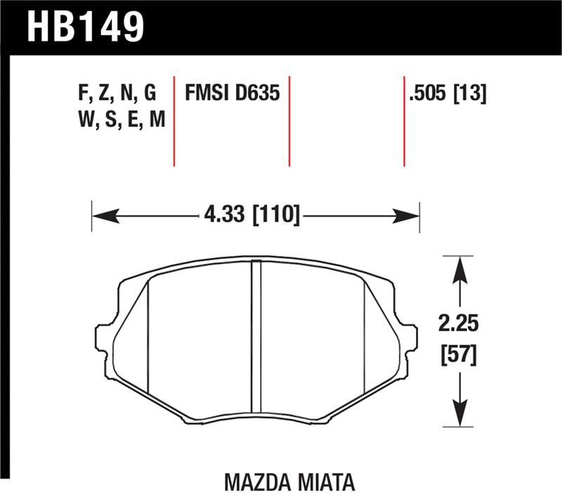 Hawk 94-05 Miata / 01-05 Normal Suspension HPS Street Front Brake Pads (D635)