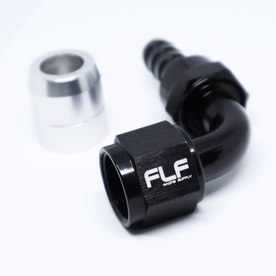 FLF Crimp-On Swivel Hose End - 90 Degree AN